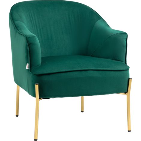 Poltrona da Camera 62x69x75 cm in Tessuto Effetto Velluto Verde (1/5)