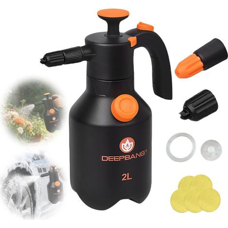 Pulverizador de espuma premium de 2 l, robusto, con válvula de alivio de presión y boquilla ajustable, kit de lavado de autos, botella con bomba precisa para auto, hogar, jardín y detergente (1/5)
