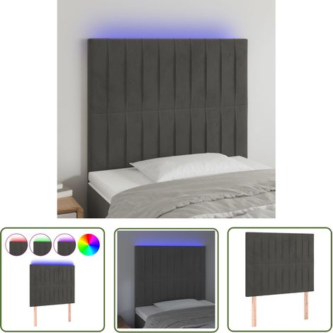 The Living Store Tête de lit à LED Gris foncé 100x5x118/128 cm Velours - Tête De Lit Led - Tête De Lit Velours - Tête De Lit Moderne - Éclairage Led - Têtière De Lit (1/5)