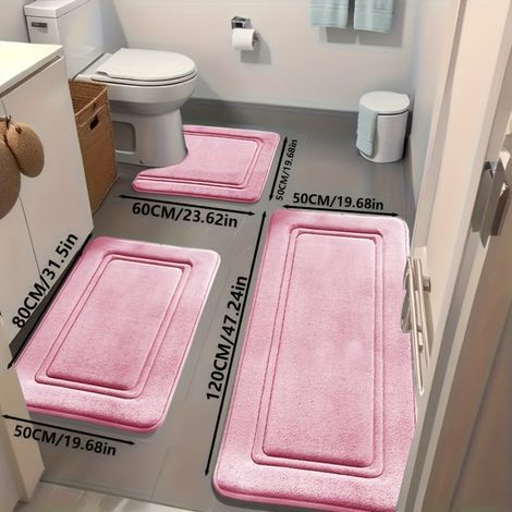 Set di 3 tappetini da bagno ultra assorbenti, antiscivolo in poliestere per vasca e doccia, comodi e morbidi, tappetini decorativi per pavimento di Aijing - Rosa (1/4)