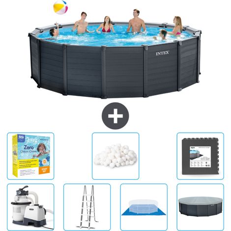Piscine Intex Ronde Panneau Gris Graphite - 478 x 124 cm - Comprend des Accessoires CB49 (1/4)