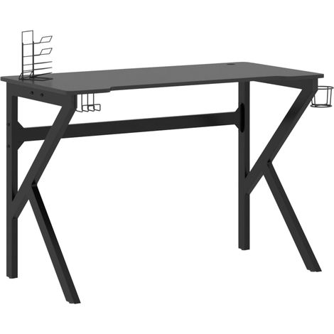 Bureau table poste de travail meuble d'ordinateur informatique étude de jeu avec pieds en forme de K 110 x 60 x 75 cm noir