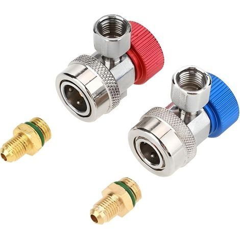2 Pièces AC R134A Raccords Rapides, Adaptateur Réfrigérant Automobile, Haute Et Basse Pression Kit De Conversion De Climatisation De Voiture, Pour La Climatisation Distributeur de Réfrigérant (1/4)