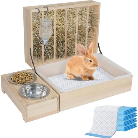 Large Hay Dog Multifunctional Toilet and Hooirup Complete with Drinking Bowl and Feeder Suitable for Rabbits, Guinea Pigs, Hamsters, Small Animals (4 in 1) (1/5)