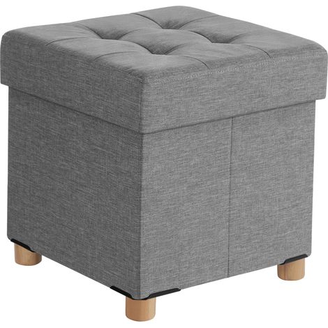 Tabouret de Rangement, Petit Pouf Pliable, 38 x 38 x 40 cm, Repose-Pieds Cubique avec Rangement, Charge jusqu'à 300 kg, pour Salon, Chambre, Dortoir, Gris Tourterelle LSF14GYX (1/5)