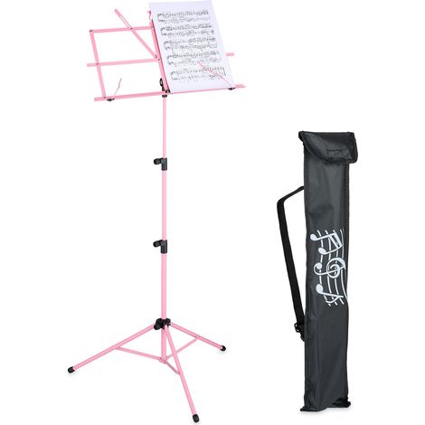 Relaxdays Notenständer, klappbares Notenpult, HBT: 140x53x49 cm, ausziehbar, aus Metall, Gitarre, Geige, Gesang, rosa