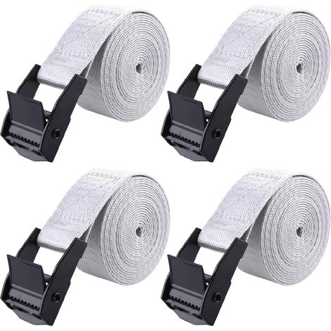 Sangle d'Arrimage 25 mm Sangle de Serrage 2 ou 4 Pièces Courroie à Boucle de Presse pour Moto Voiture Fixation Bagage (3 m, A - Gris - 4 Pièces) (1/5)