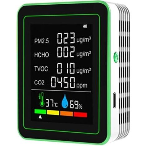 Appareil de surveillance de l'air intérieur complet - Compteur de dioxyde de carbone portable avec affichage LED convivial - Moniteur de qualité de l'air intérieur (blanc) (1/4)