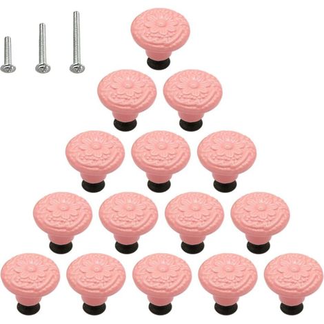 Set mit 15 glänzenden Keramikgriffen in Pilzform für Schubladen, Schränke, Kommoden, Möbel und Kleiderschränke, inklusive 3 Befestigungsschrauben, rosa (1/5)
