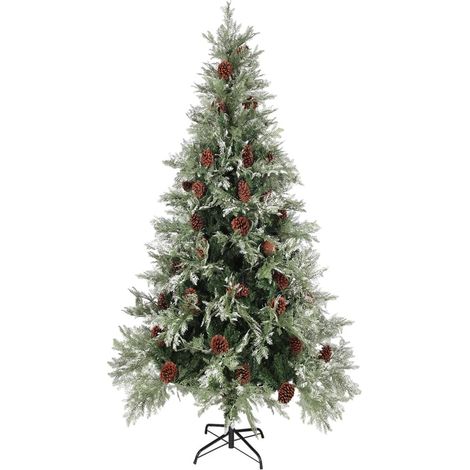 Sapin de Noël Arbre de Noël pré-éclairé pommes de pin vert blanc 225cm PVC PE (1/5)