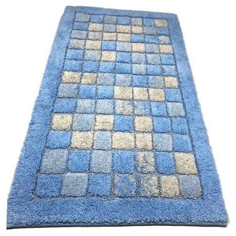 Manifattura Ferro Tapis de Bain Quarzo Blanc 13678 Mosaïque Bleue