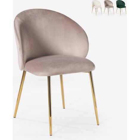 Sedia moderna in velluto per sala da pranzo con gambe dorate Dhera - Beige (1/4)