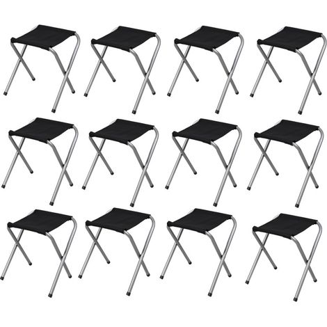 Lot de 12 Tabourets Pliants Aluminium Compact - Noir - Livraison gratuite