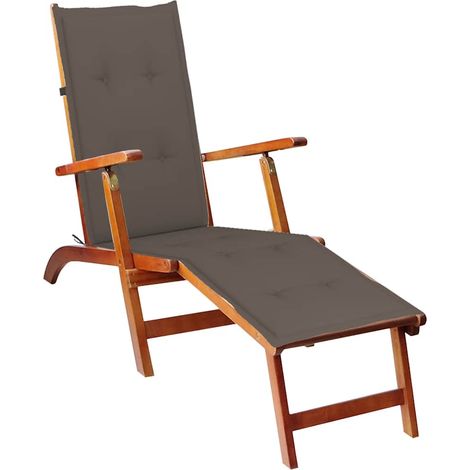 Chaise longue d'extérieur repose-pied et coussin Acacia solide