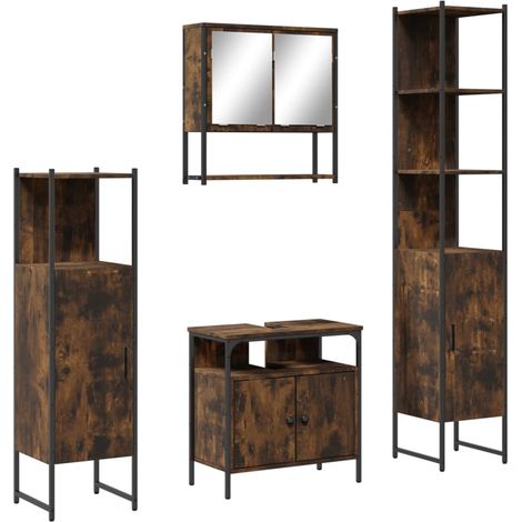 Maison Exclusive - 4-tlg. Badmöbel-Set Räuchereiche Holzwerkstoff