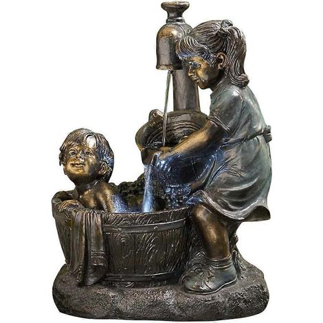 Junge Mädchen Skulptur Badewanne Wasserdruck Outdoor Harzstatue Garten Hof-C- (1/4)