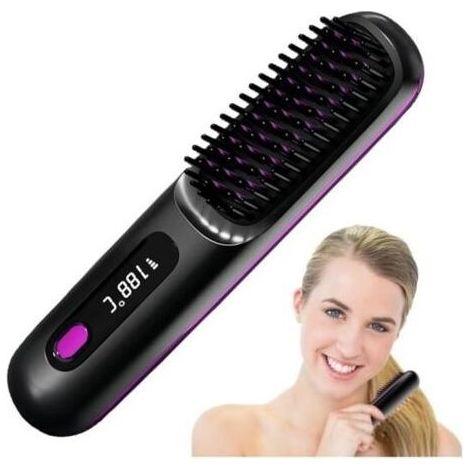 Brosse lissante sans fil Brosse chauffante céramique Écran LCD Température réglable Compact et léger pour coiffures rapides (1/5)