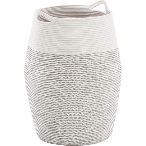 Geflochtener Wäschekorb 105L mit Griff, formstabil, aus Baumwolle, Grau Weiß (1/5)