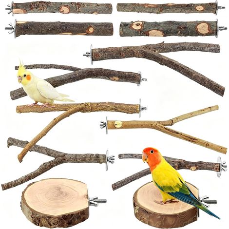 12 Pieces Natural Wooden Parrot Perch with Screws and Washers Bird Perch Toy Wooden Perches for Parrots Parakeets Aras Finches Cockatiels Bird Cages (1/5)