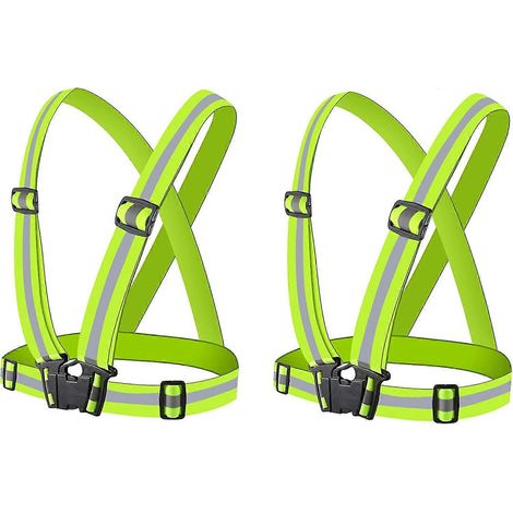 Gilet réfléchissant 2 pièces, harnais de sécurité fluorescent, brassard haute visibilité, gilet de sécurité ajustable et élastique, compatible avec (1/5)