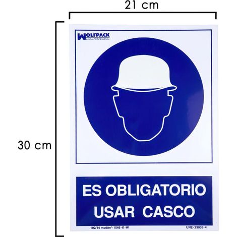 WOLFPACK LINEA PROFESIONAL cartel obligatorio usar casco 30x21 cm.