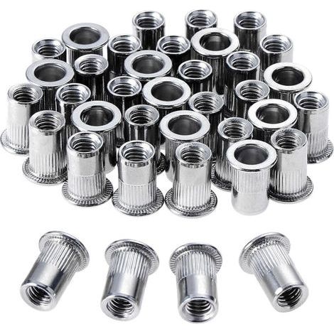 Écrous à rivets M6 en acier inoxydable, 100 pièces, écrous à filetage plat (1/4)