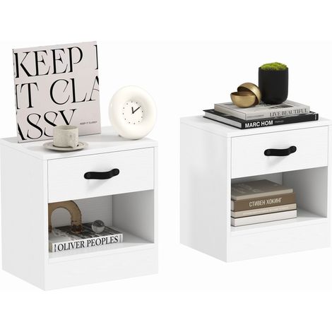 HOMCOM pack de 2 mesitas de noche mesillas de noche dormitorio con cajón y compartimento abierto para salón 39x28x41 cm blanco (1/5)