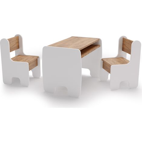 Conjunto de mesa infantil y dos sillas infantiles - color blanco/roble craft gold (1/5)