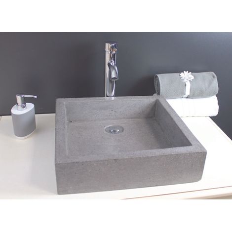 ONDEE - Lavabo cuadrado para colocar TIMBRE - 40cm - Terrazzo - Sin rebosadero - Gris (1/5)
