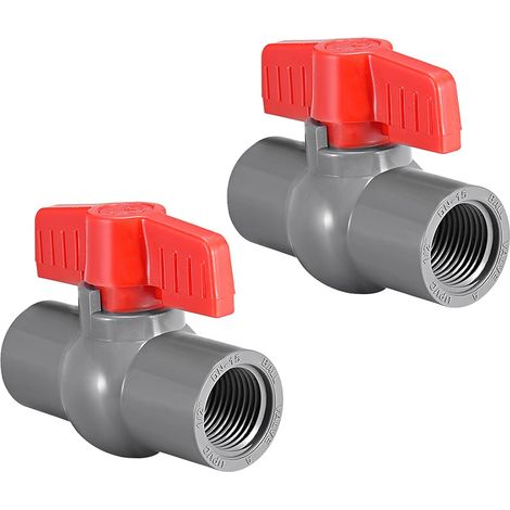 Vanne à Bille PVC 1/2 Pouces - Lot de 2 - Poignée en T - Filetage Femelle - Pour Irrigation et Eau (1/5)