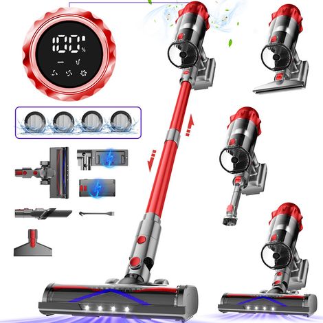Aspiradora sin cable roja – 65000 Pa – 70 min de autonomía – 3 velocidades – pantalla táctil – diseño autoportante – depósito de 1,8 L – apta para pelos de mascotas – escoba eléctrica potente