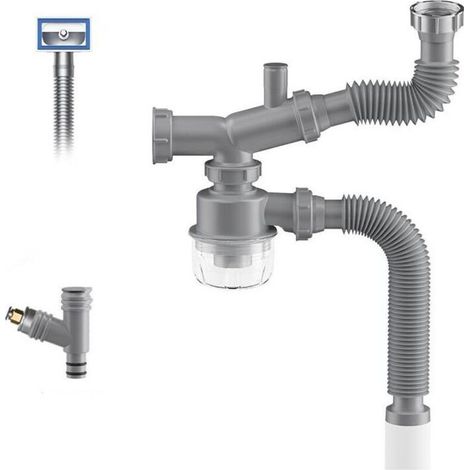 Kit de vidange pour broyeur à déchets, siphon en P pour évier de cuisine 1 1/2, gain de place, visible, anti-obstruction, anti-odeur, double bonde d'évier facile à nettoyer (1/4)