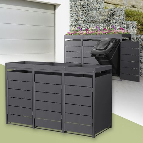 ML-Design 3x Cobertizos para Ocultar Cubos de Basura 240L Antracita 196x80x124cm Caseta de Acero para Jardín Exterior Contenedor Resistente Caja con Techo de Plantación y Puerta Resistente a la Intemp (1/5)
