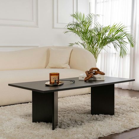 Table basse moderne noire effet bois - pieds en V MARFA (1/5)