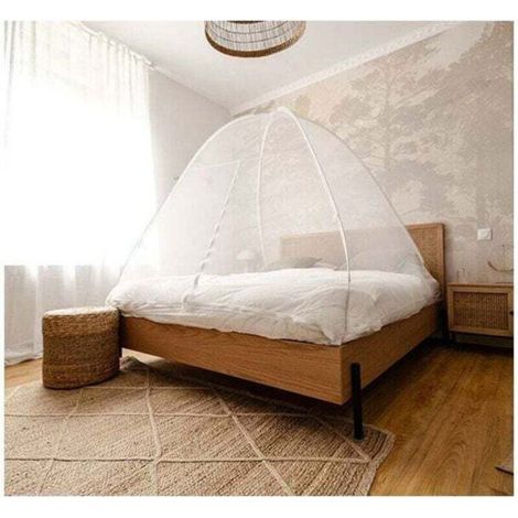 Moustiquaire dôme pop up - - 180x200 cm - Fermeture zippée - Polyester - Blanche (1/4)