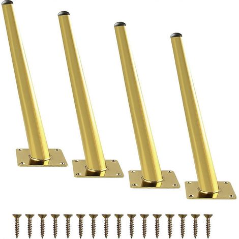 Pieds de table basse réglables en métal de 30 cm, ensemble de 4 pièces doré, pieds de remplacement coniques pour meubles avec vis, adaptés aux armoires, lits, penderies, diamètre de 25 cm, doré. (1/5)