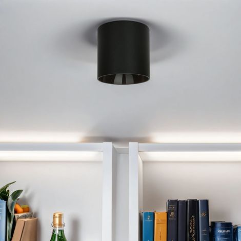 Deckenspot Schwarz Ø 12,7 cm GU10 Metall Modern Deckenlampe Aufputz Küche Flur