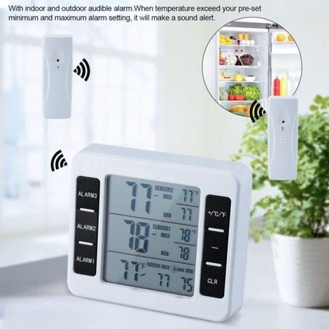 Thermomètre Réfrigérateur Sans Fil - LCD Numérique - Alarme Sonore (1/3)