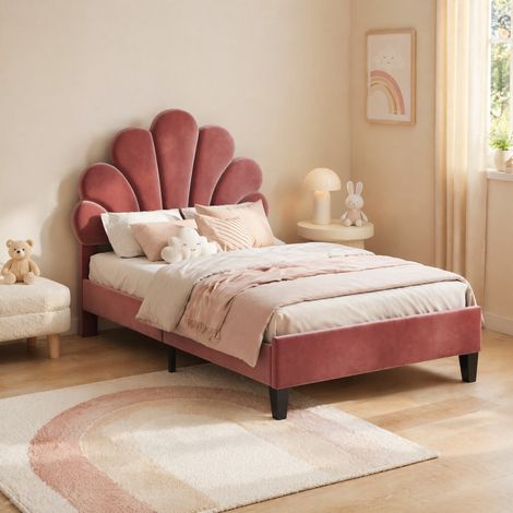 Letto singolo 90x200 cm in tessuto peluche bordeaux salvaspazio FloraGrace (1/5)