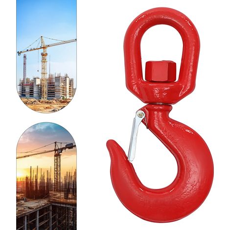 Large Lifting Swivel Hook With Safety Catch 5T, Red Crane Hook Alloy Steel, for trailers, trucks, forklifts, building construction (1/5)
