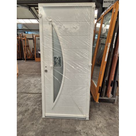 [jamais Utilise]porte D'entrée Bois Vitrée Despina, H215 X L90 Cm Côte Tableau P. Droit (b) Gd Menuiseries