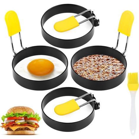 Set di 4 padelle antiaderenti in acciaio con manici - rotonde e piatte - per uova fritte perfette