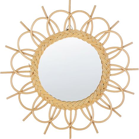 Espejo de pared marco de ratán natural ø 60 cm colgante sala de estar moderno Telakia