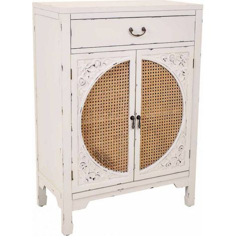 console bois et rotin blanc antique élégance naturelle - blanc antique et rotin naturel (1/5)