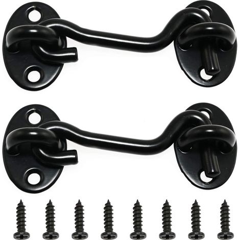 Crochet de porte anti-tempête - 7,5 cm - Crochet de fenêtre - Loquet de sécurité - Verrou - Serrure de placard - Loquet de porte - Lot de 2 - Noir - Acier inoxydable