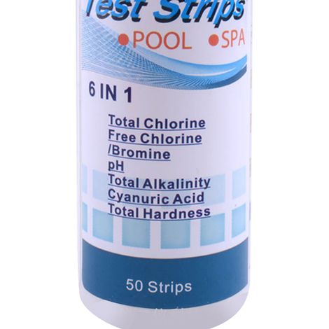 Bandes de test de la qualité de l'eau des piscines : valeur du pH, acidité/alcalinité, dureté totale, chlore et plus encore (bandelettes de test 6 en 1). (1/4)