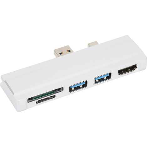 Surface 5-in-1 Dockingstation: 5 Gbit/s Speicherkartenleser, 4K-Auflösung, Aluminiumgehäuse, Hot-Swap-fähiger USB 3.0-Hub, kompatibel mit Windows 10 und Windows XP (silber). (1/5)