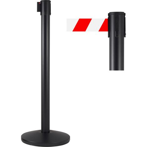 Colonnina Tendinastro 3 metri in Metallo Nero Opaco Ø36x101 cm Nastro Bianco/Rosso (1/5)