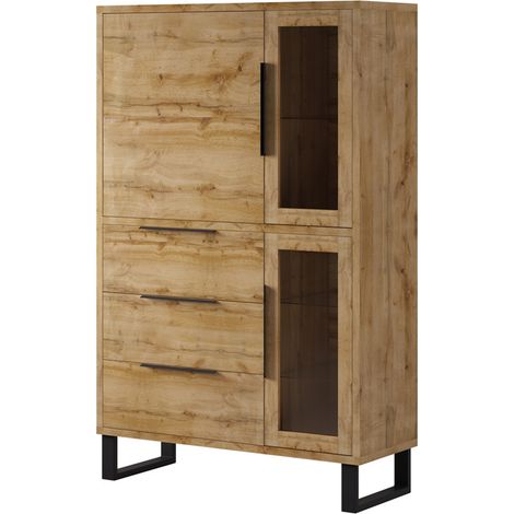 Geschirrschrank 3 Türen 3 Schubladen Eden Holz und Metall