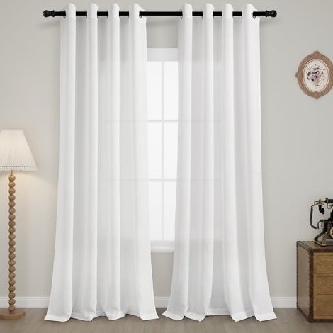 Tende velate effetto lino per soggiorno bianche 140x138 cm 2 pz (1/5)